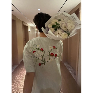 万针全刺绣工艺 高品质260克双纱纯棉美式高街短袖T恤 特P33图片