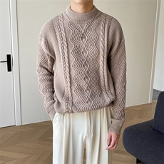 轻熟风针织衫立体麻花圆领毛衣宽松百搭ins潮流纯色毛线衣，男装针织衫/毛衣，星座506