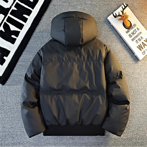 现货5W件冬季三防重磅boxy短款羽绒连帽PU皮棉衣外套防风加厚棉服图片