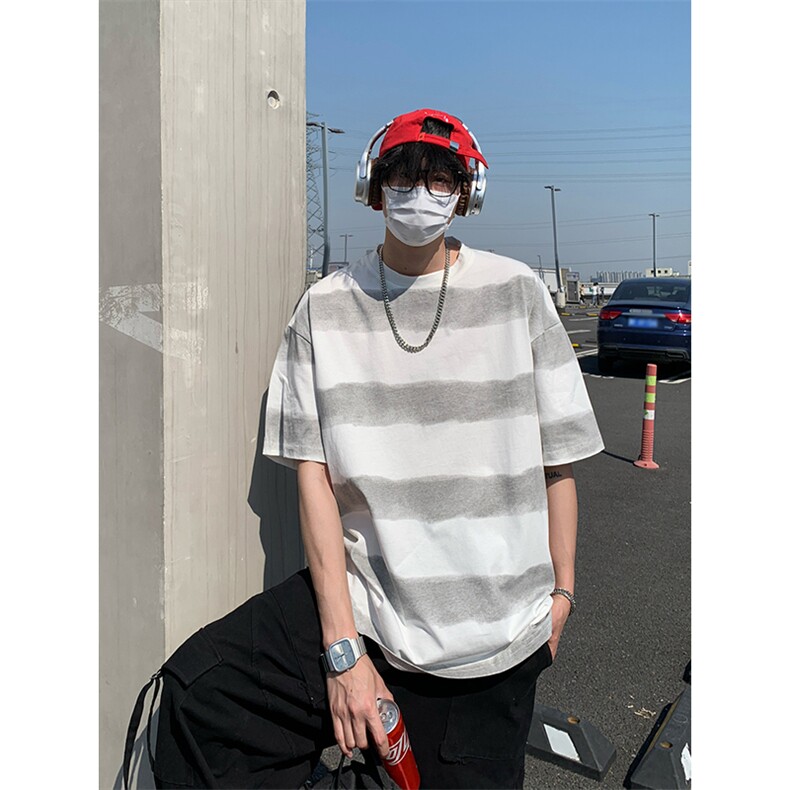 美式扎染条纹短袖t恤男女夏季宽松复古半袖情侣T3622-特价P30图片