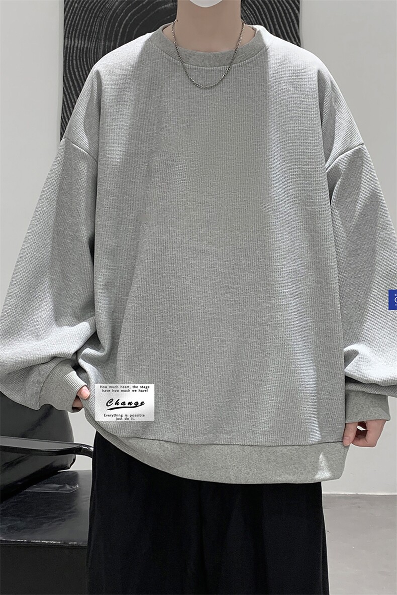 华夫格卫衣圆领卫衣男大码长袖t恤男外套HW76062-P30加绒款-P40,男装卫衣,电商A040