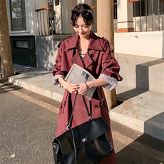 高级感英伦风复古短款酒红色风衣女2025春秋独特超火好看气质外套，女装风衣，2C088