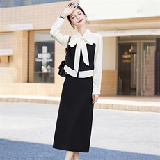 宽松修身飘带饰上衣套装女2025秋季新款洋气显瘦减龄半身裙两件套，女装套装/套裙，尚娜萱