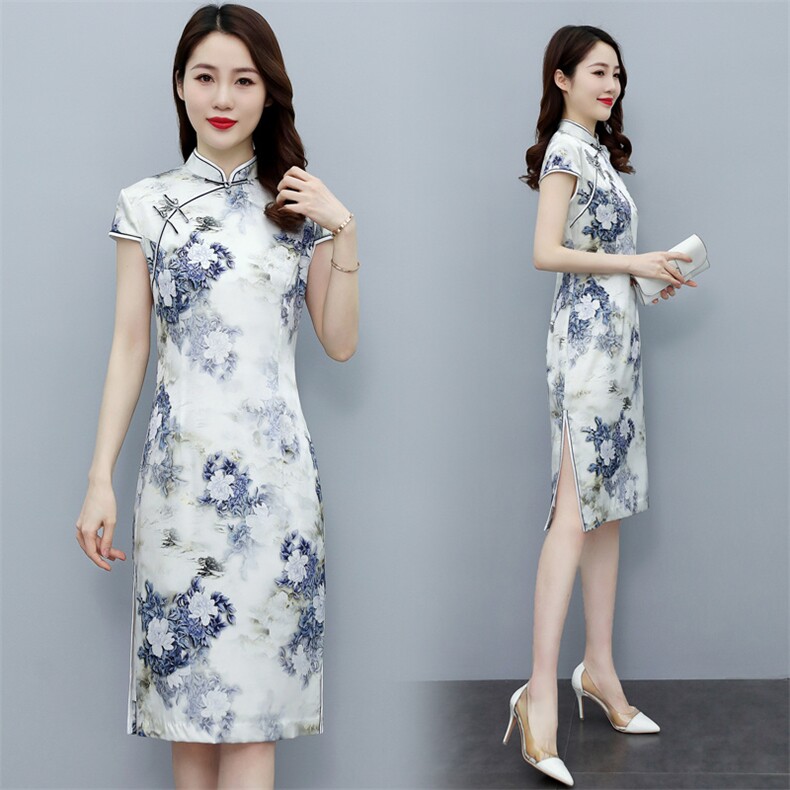 2022春夏季新款专柜品质真丝高奢时尚修身中长款婚礼旗袍连衣裙,女装汉服/婚纱/旗袍/礼服,媚琳依坊