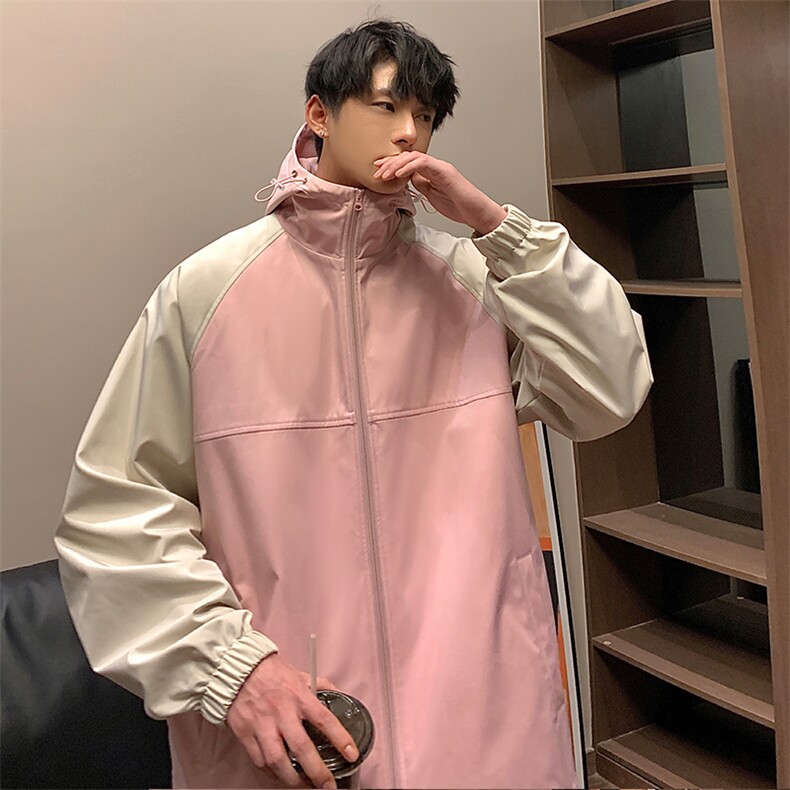新春款拼色连帽夹克中性风户外百搭冲锋衣宽松外套CYJK9253-P65,男装夹克,电商A128