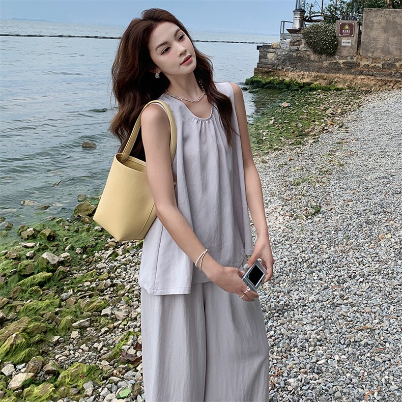时尚休闲套装女气质套装夏季2025甜美俏皮无袖上衣两件套,女装套装/套裙,幸运星