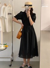 法式方领泡泡袖连衣裙夏季设计感小众温柔高级感，女装连衣裙，香丽迪1