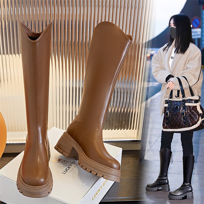 秋季骑士靴2023新款长筒时装靴厚底百搭时尚英伦风女靴休闲靴子女，女鞋长靴，电商A223