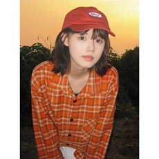 美式复古橙色格子衬衫女秋季撞色拼接格纹长袖衬衣高级感宽松上衣，男装衬衫，星座1210-1