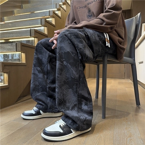 春秋装灯芯绒扎染宽松直筒裤潮阔腿裤休闲裤男 K895*P45控68图片
