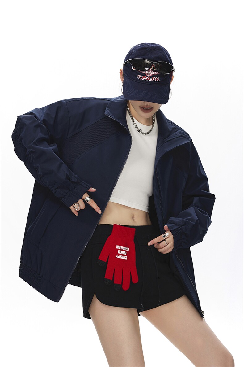 美式罗纹拼接袖子褶皱大码M-5XL教练夹克女JK78056P69控105,女装短外套,星座226-1