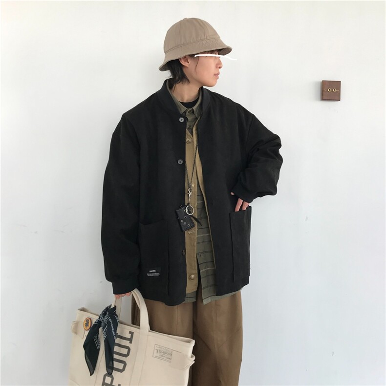 日系风秋季宽松外套工装男女同款圆领复古麂皮绒夹克JKC215,男装夹克,星座516A