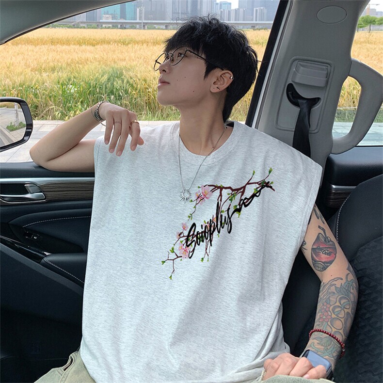 可48小时发货支持抖音得物来样二开240克重磅美式纯棉背心无袖t恤,男装T恤,电商A486-1