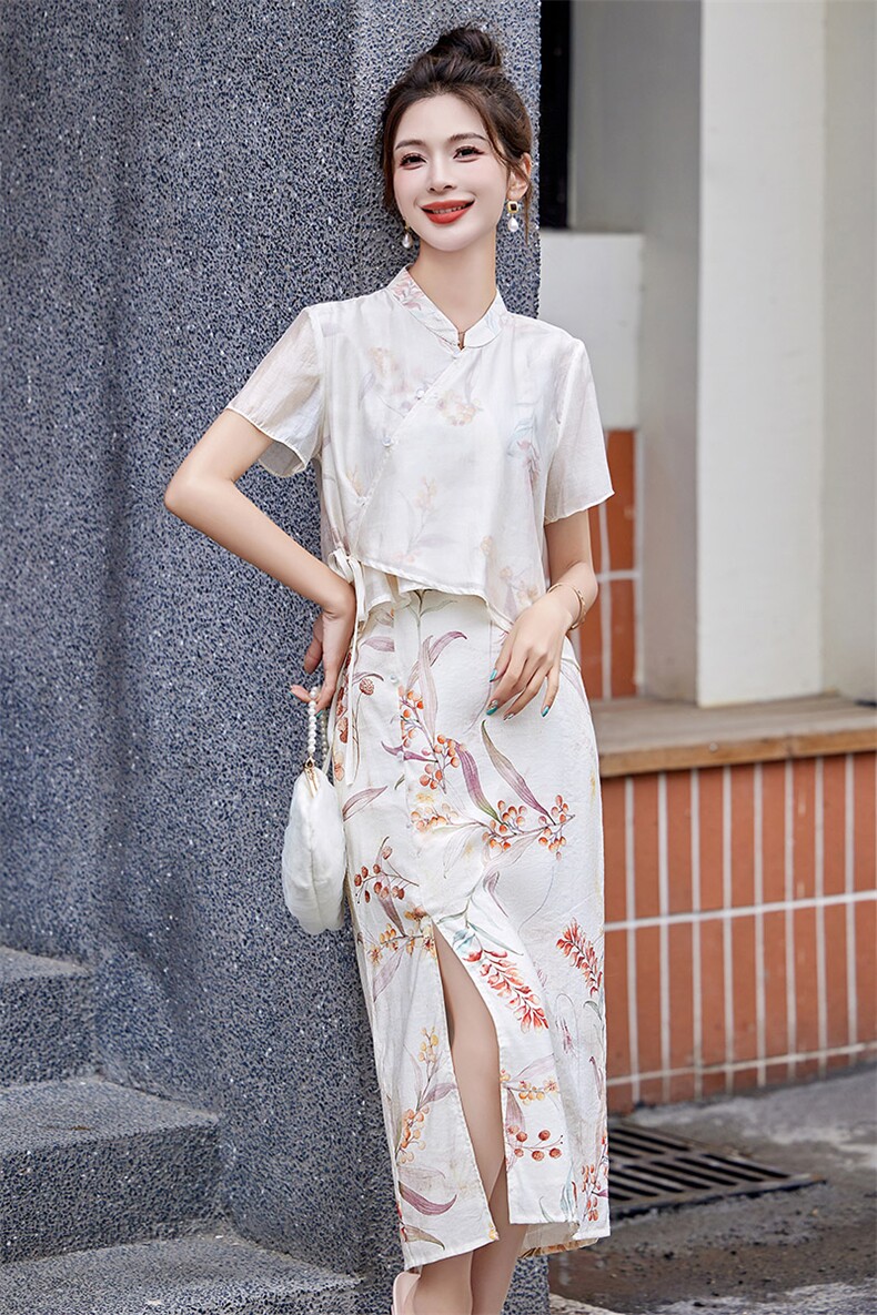 现货新中式套装女新款夏季气质时尚绝美改良旗袍两件套,女装套装/套裙,韩美纤衣