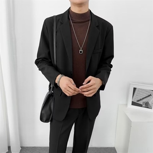 轻熟风免烫小西装男士韩版早秋潮流帅s黑色休闲商务西服外套 Y70图片