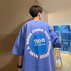 抖音供货、10万现货印花款230克水洗棉短袖T恤D223A-ST2350-P35，男装T恤，电商019-1