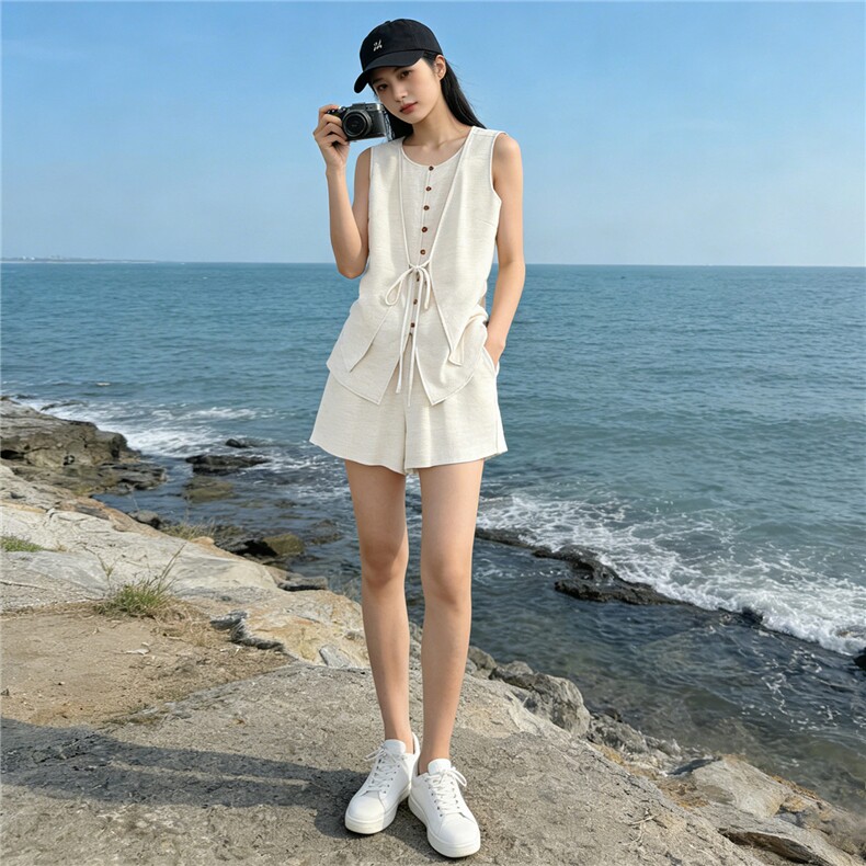 女夏新款小众气质时尚一整套穿搭套装背心马甲上衣阔腿短裤两件套,女装套装/套裙,江南