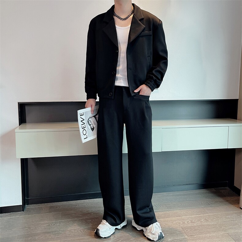秋潮牌宽松发型师夜店纯色西服夹克两件套阔腿裤套装男TZ268-P205，男装夹克，电商B267