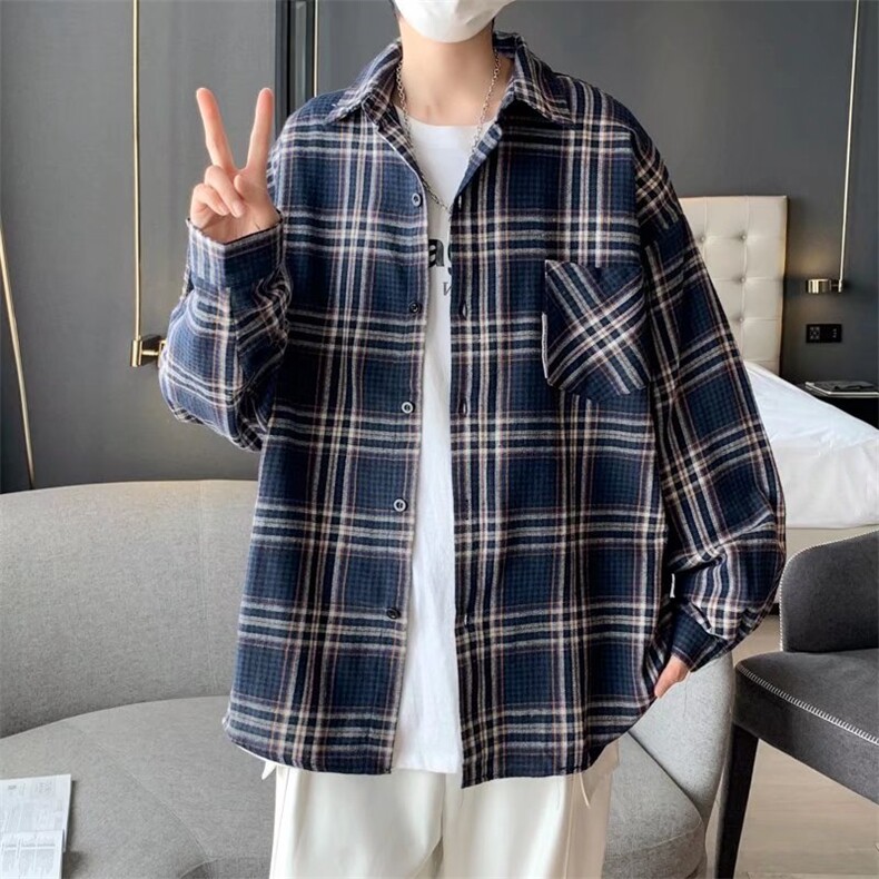长袖衬衫男港风日系格子衬衫K001P38,男装衬衫,星座1116-2