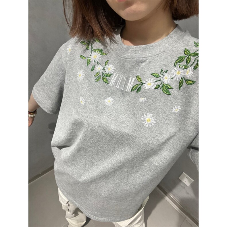 H0982-P38高版本#内里铺布原版珠片绣包边拉肩休闲宽松短袖T恤,女装T恤,星座617A-2