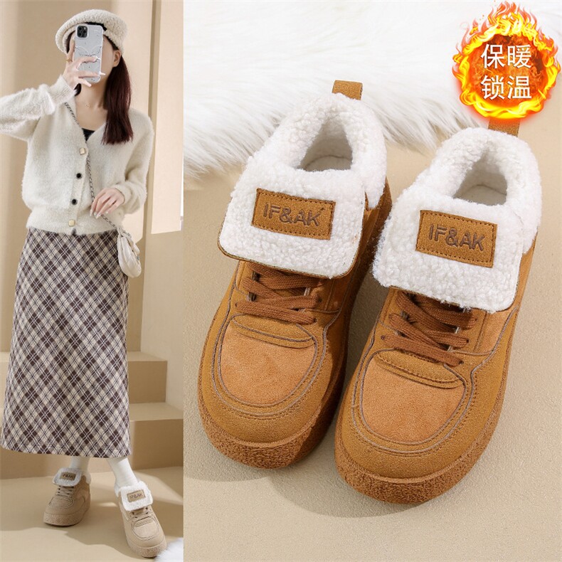 加绒高帮雪地靴女2024冬季新款学生ins韩版保暖休闲厚底棉鞋，女鞋雪地靴，电商A223