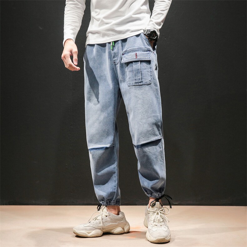 2020马切达秋季新日系大码潮男九分纯色松紧腰牛仔裤K293-P50，男装牛仔裤，电商A001