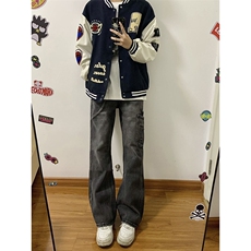 B221美式ins高街暗黑小众铆钉个性拼接牛仔裤LK23141-P65控88，男装牛仔裤，电商B221