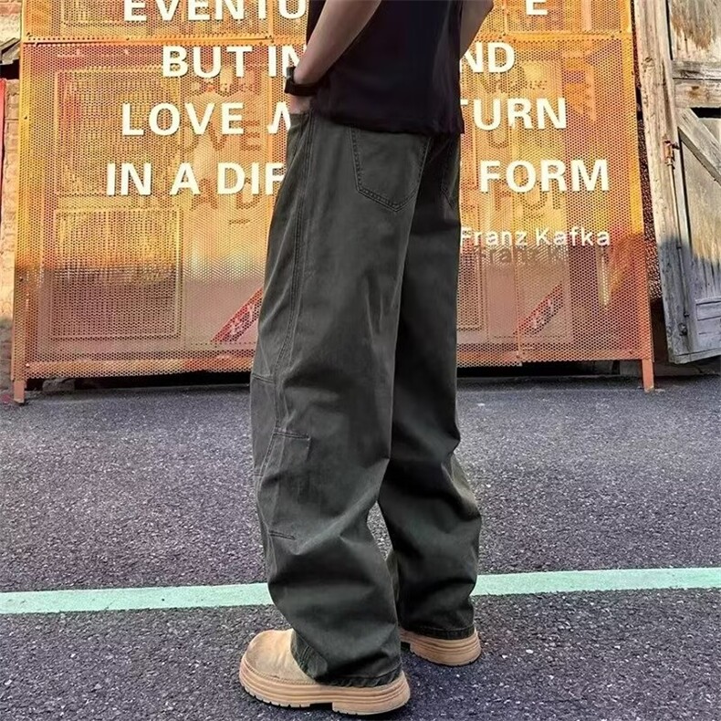 美式高街弯刀休闲裤男设计感直筒裤潮流宽松阔腿工装裤LJ499-P52,男装工装外套,星座1008