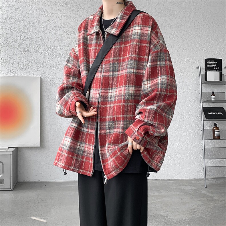 JK8881-P70控108专业得物二开秋季磨毛格子呢料夹克外套,男装夹克,电商A058-1（原电商C417）