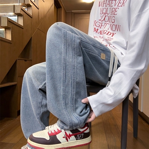 星空纹抽绳牛仔裤日系简约显高垂感直筒长裤男J8061-P40/加绒P50图片