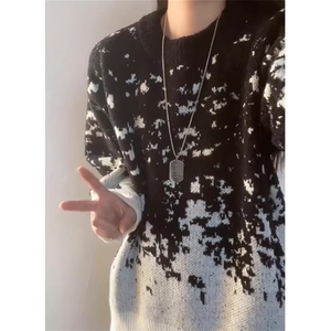 圣诞红雪花渐变毛衣男冬季提花针织衫情侣氛围感毛线衣 MY31图片