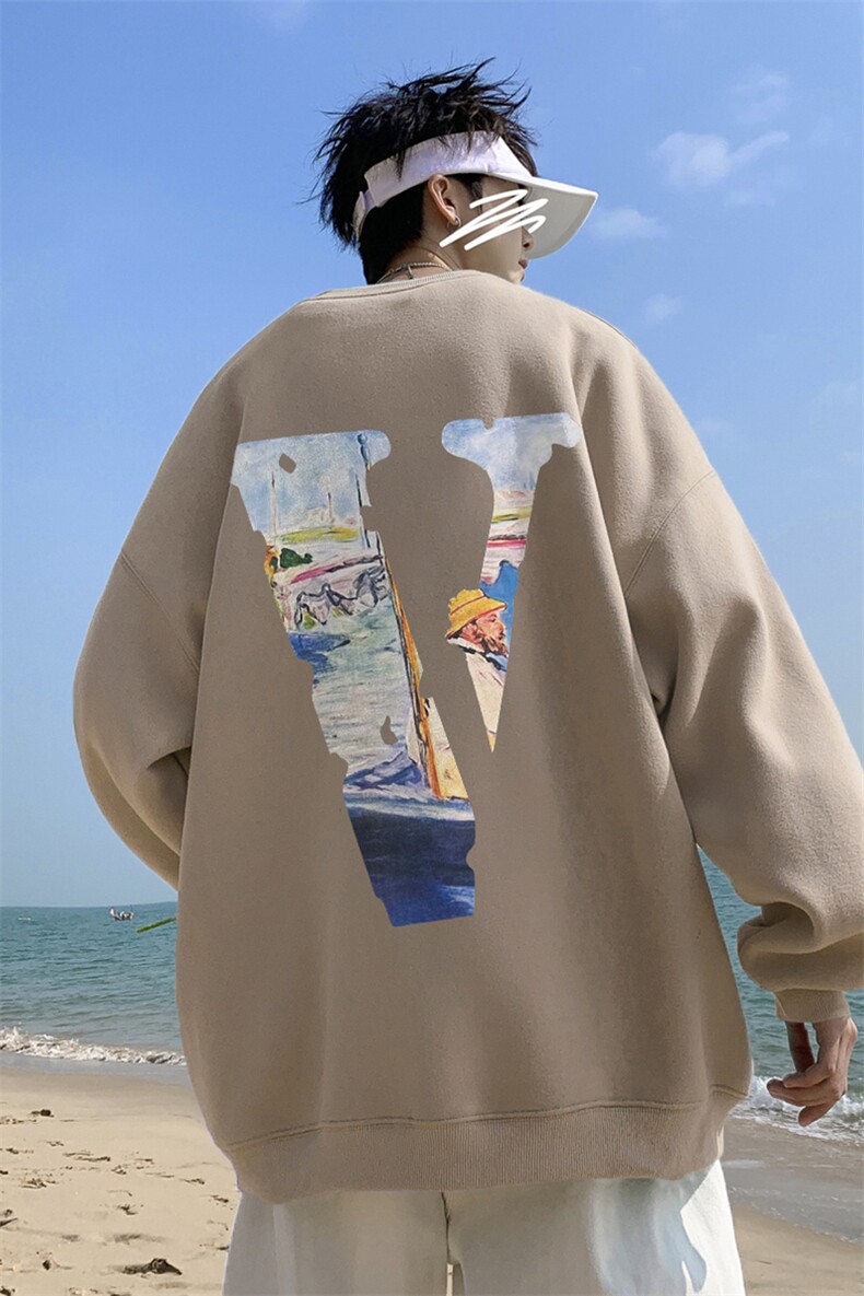 秋季宽松大码港风油画v印花圆领卫衣WY116-特p28（抖音不可售）,男装卫衣,星座508（原C305）