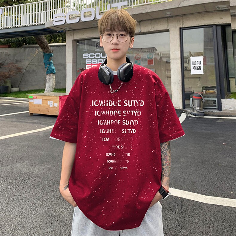 量大优供抖音视频支持得物配合二开美式满天星亮片短袖T恤MTX320,男装T恤,电商A486