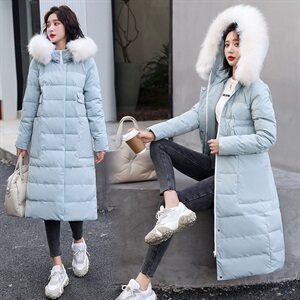 棉服2021新款时尚ins潮加厚大毛领棉服女中长款过膝面包服图片