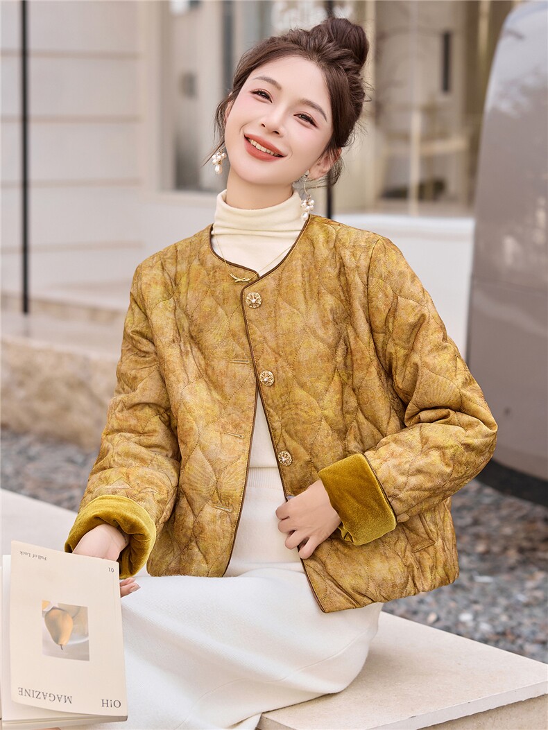 2025冬装新款大量现货简约时尚新中式复古提花棉衣,女装棉衣/棉服,芭米依尚
