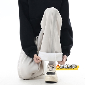 冬季新款加绒加厚拼接卫裤抽绳宽松阔腿裤xz906-1-K1298P68控108图片