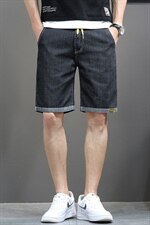 2025夏款休闲弹松紧抽绳男士牛仔中裤抽绳5506P45模特图，男装休闲裤，星座1106