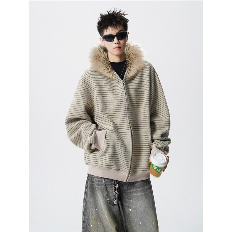 可二开条纹毛领连帽78晴纶19锦纶3氨纶S-XL开衫卫衣WY78139特P78，男装卫衣，星座227-7