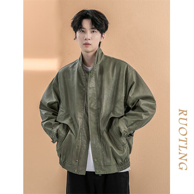 现货-2025秋冬立领皮衣夹克男潮牌复古个性机车外套-AP2411-P115，男装皮衣，电商A351