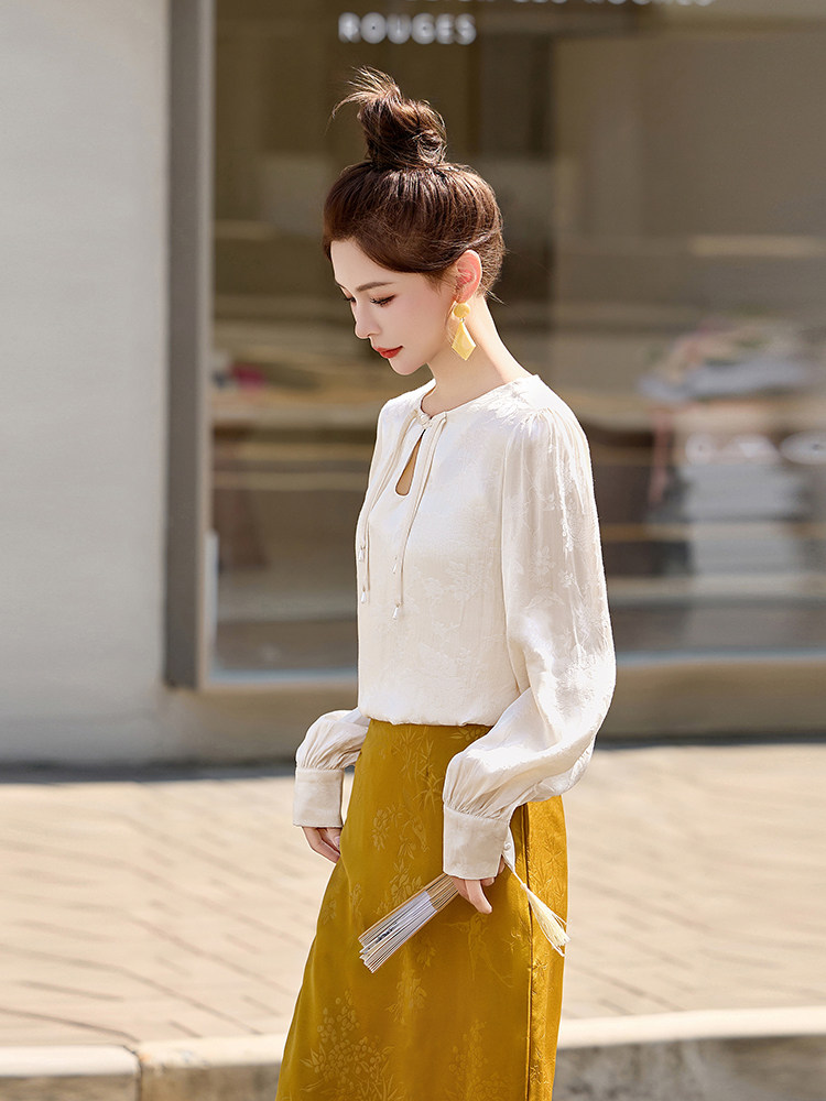 新中式衬衫女春秋2025新款洋气高端长袖衬衣减龄女士上衣,商品下架区,秀美人生