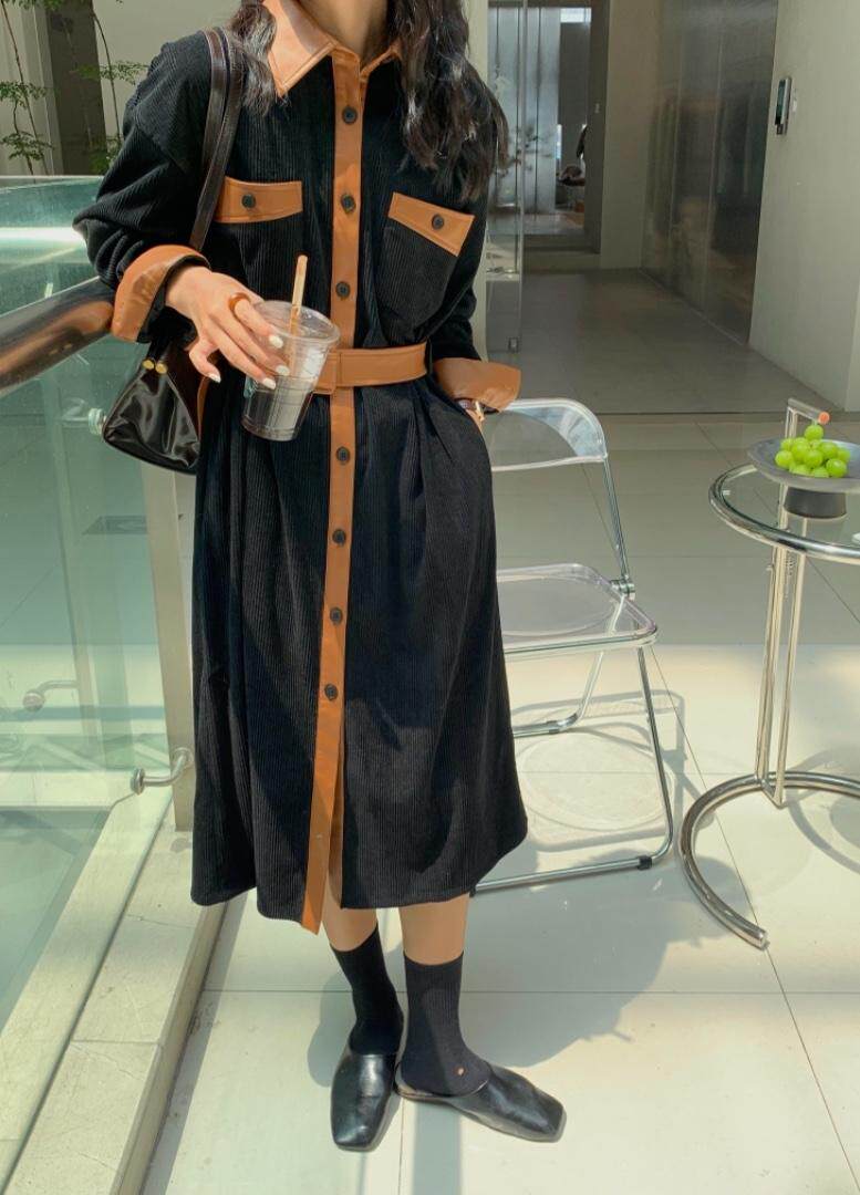 秋款腰带连衣裙，女装连衣裙，MJJ