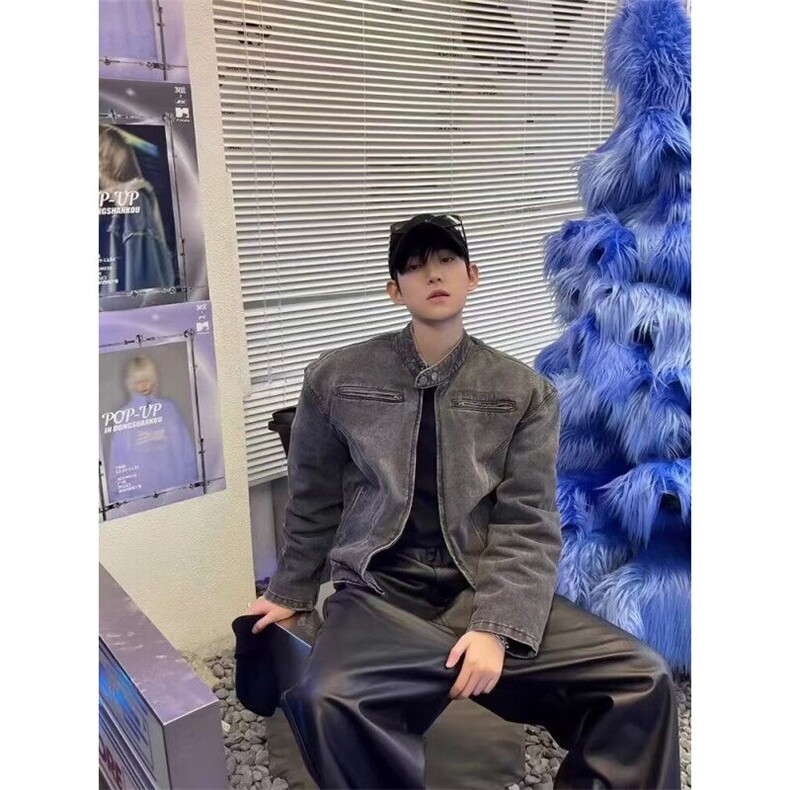 DY2312-P80美式垫肩牛仔外套男水洗夹克高级感痞帅上衣-网图大货,男装夹克,星座603-2