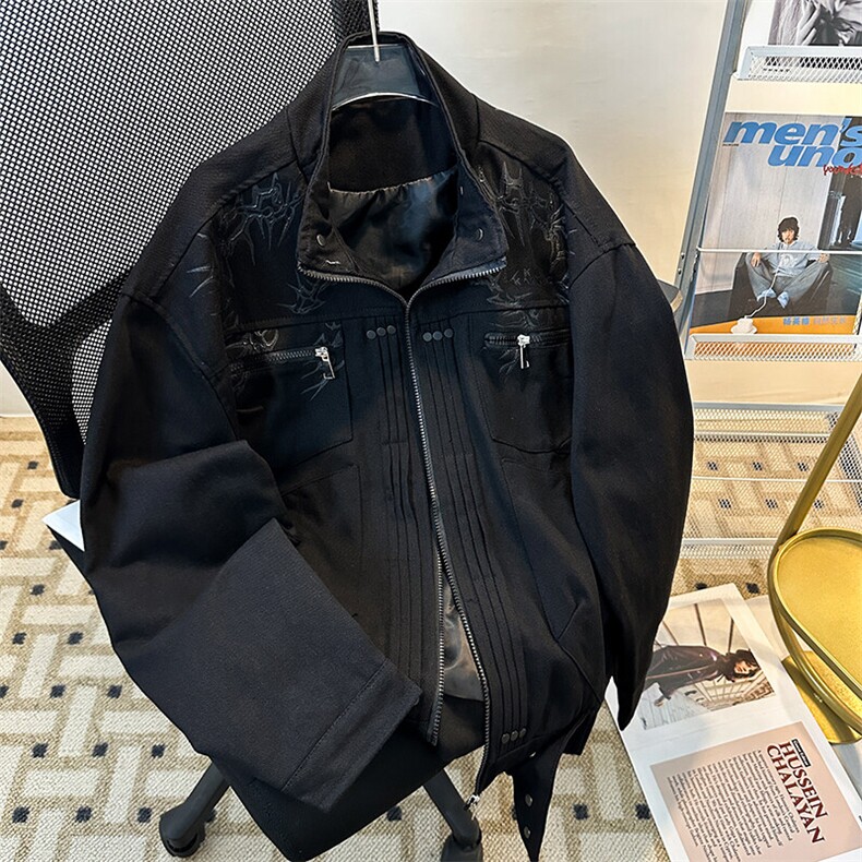 美式机车棒球服外套男秋季新款工装休闲宽松情侣夹克JK08548-P90图片