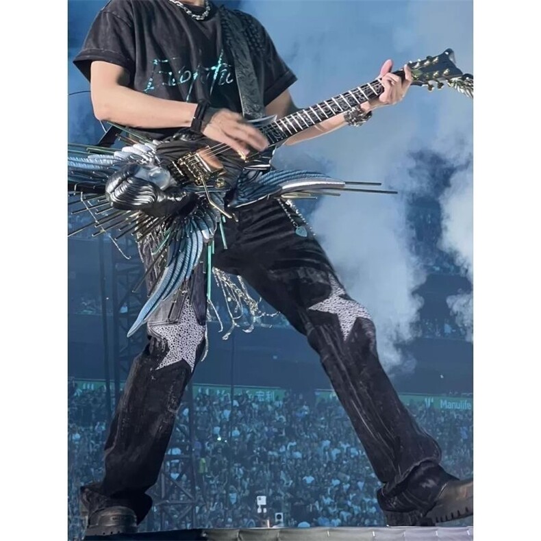 1506-1/K3031/P69牛仔裤时尚水钻休闲五角星裤子峰哥喇叭长裤男女，男装牛仔裤，星座1506-1