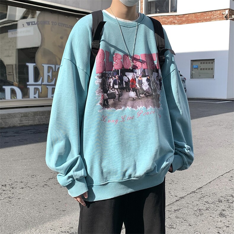B266-T03-P6023春季新款水洗做旧宽松休闲情侣卫衣,男装卫衣,星座B257-1
