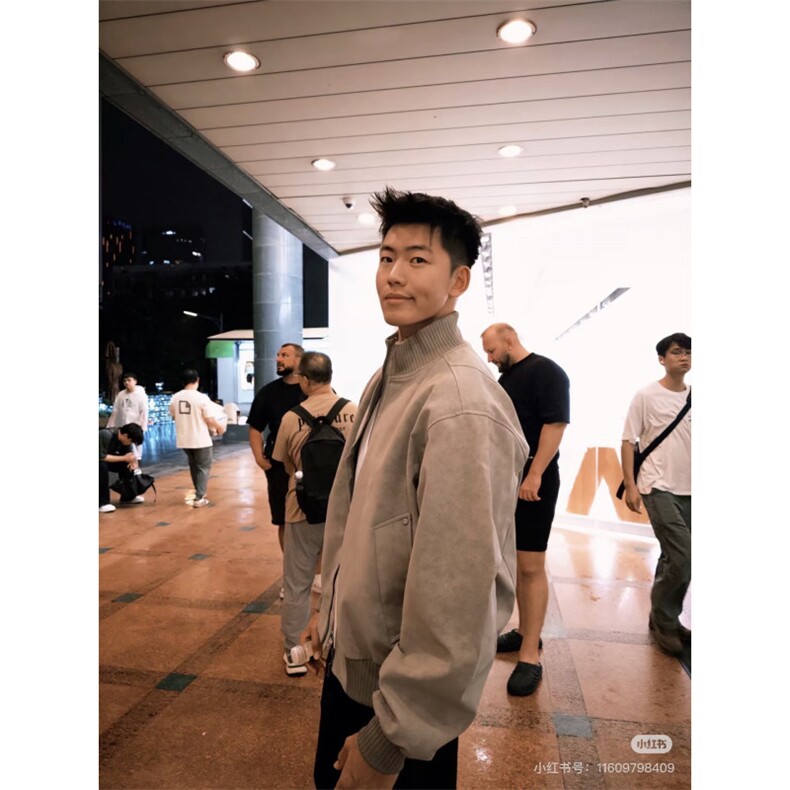 W11103-P75网图现货新款双拉链立领纯色休闲夹克外套松弛感百搭,男装夹克,星座1608