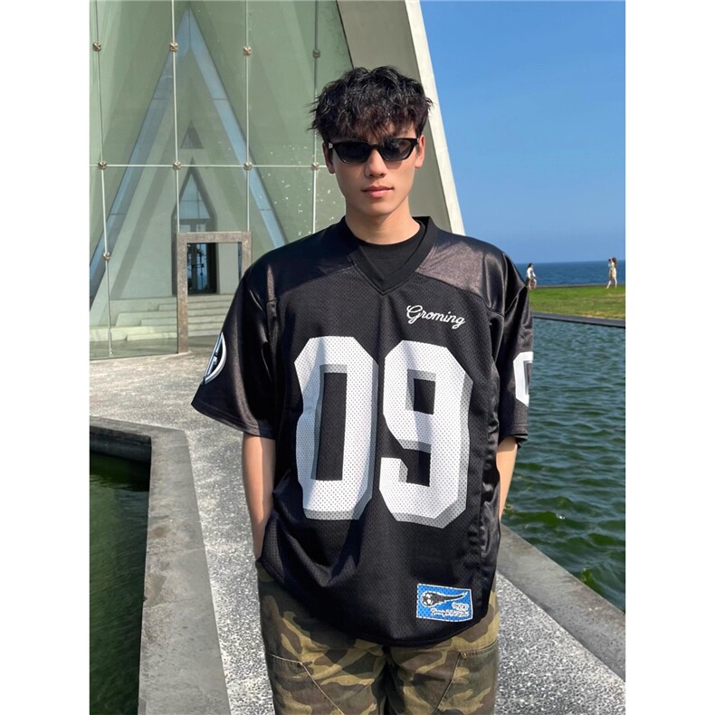 美式男生夏季时尚网眼短袖透气宽松运动T恤潮牌拼接上衣TA214-P40，女装T恤，星座208-5