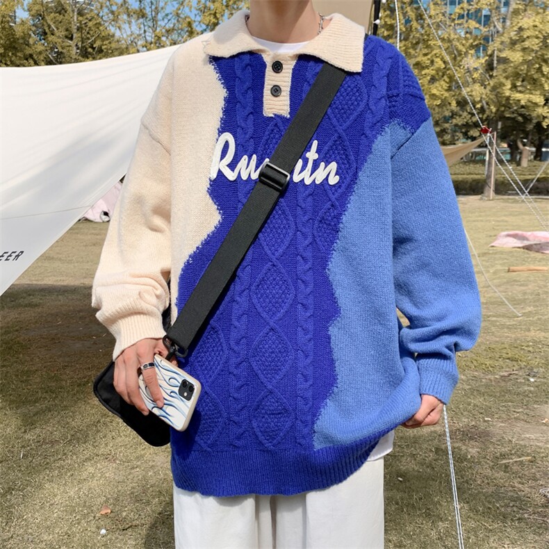 秋冬款男POLO领毛衣提花拼色字母印花针织衫打底外套M183P45,男装针织衫/毛衣,星座1013-1