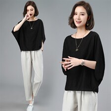 时尚套装女宽松夏季新品休闲减龄两件套气质蝙蝠衫，，女装套装/套裙，涵誉