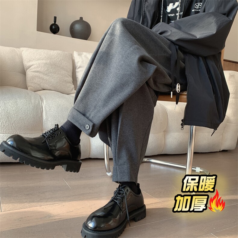 冬季新款潮牌哈伦宽松大码加厚呢料束脚休闲萝卜裤男3555-P70,男装休闲裤,电商C305A
